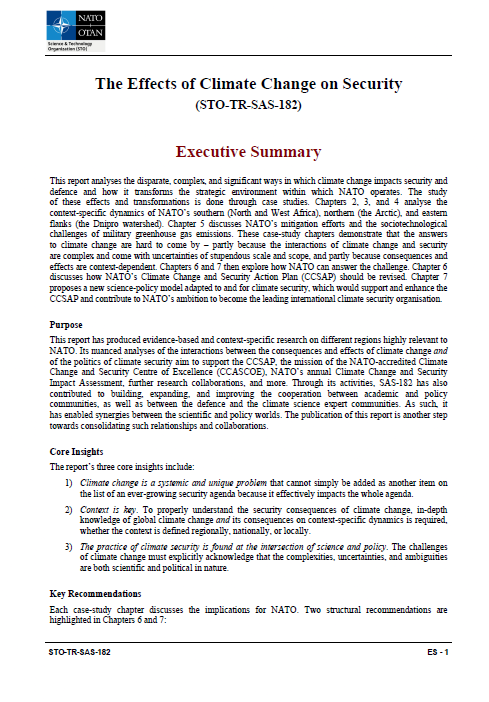 The Effects of Climate Change on Security (STO-TR-SAS-182)